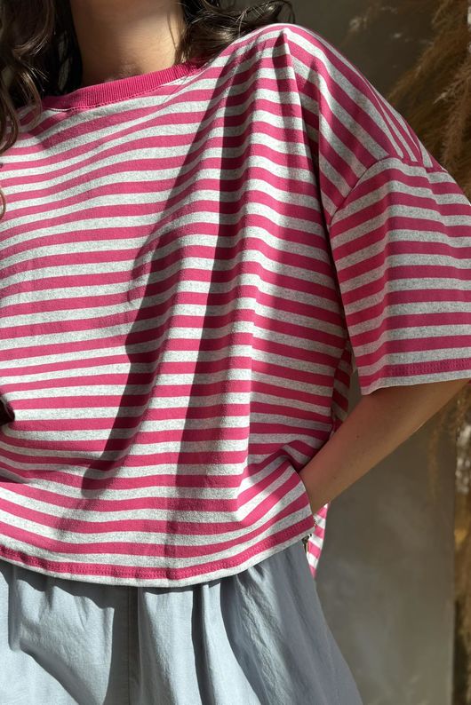 Sunday Morning Tee Hot Pink & Grey